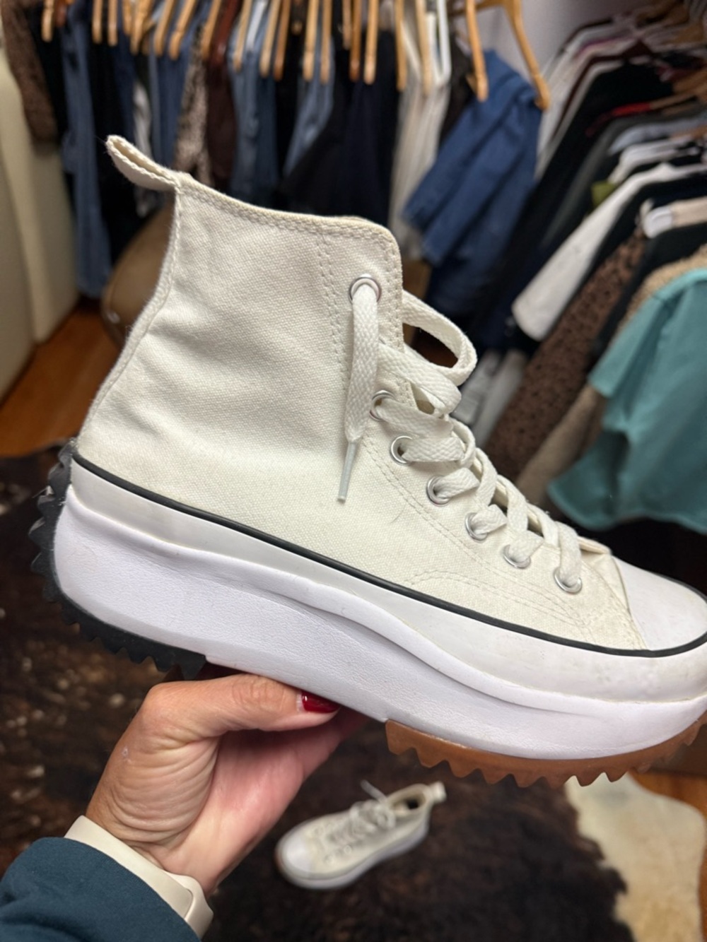 Converse Platform High Top Sneakers in Off-White with Gum Sole - Picture 2 of 9